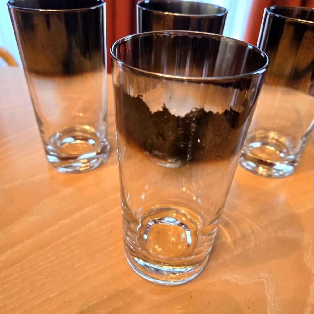 4 Vintage Tumbler Bar Glasses, Bronze/Gold Shading